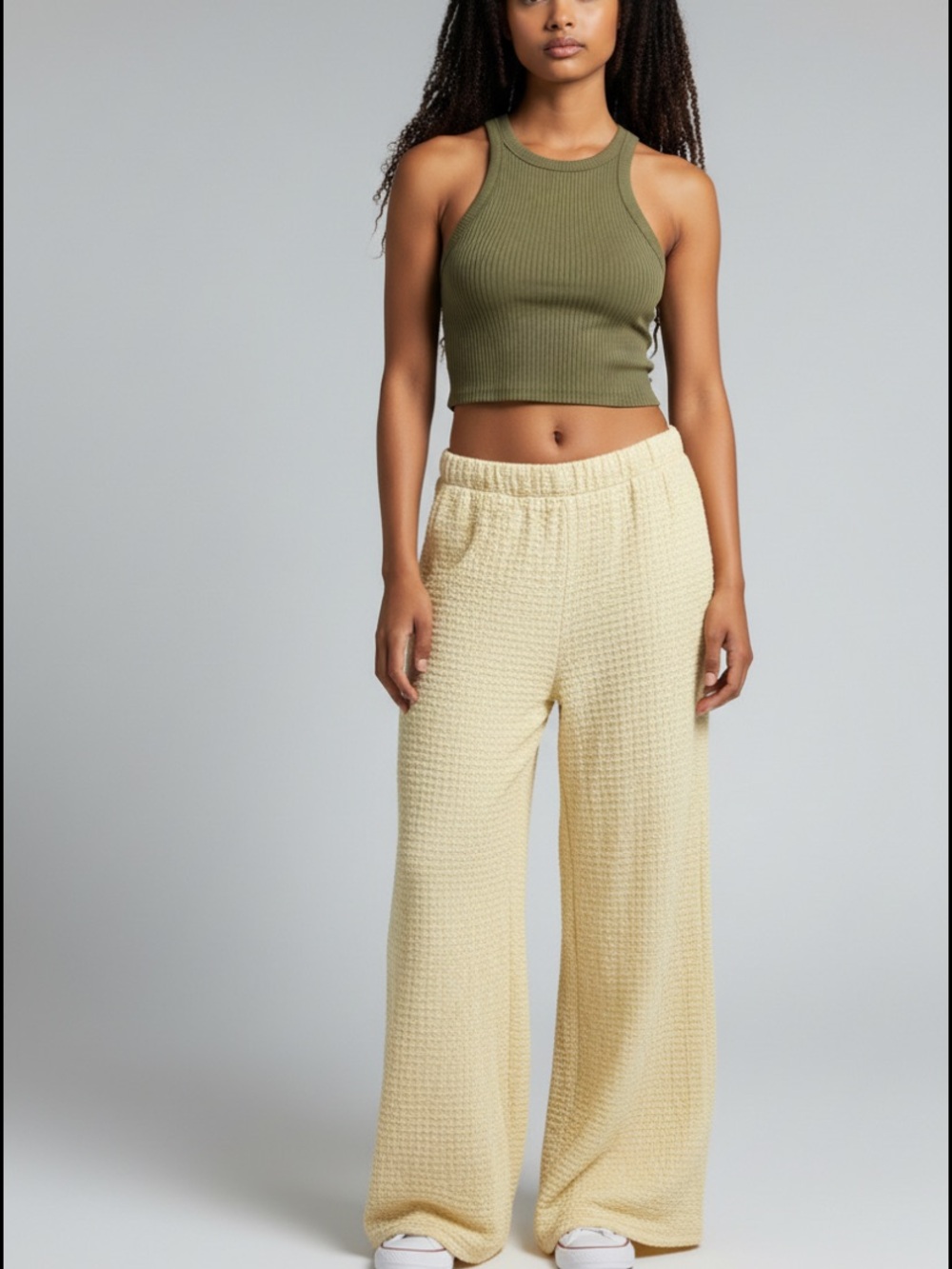 Wide-Leg Cream Knit Lounge Pants size medium by GLG